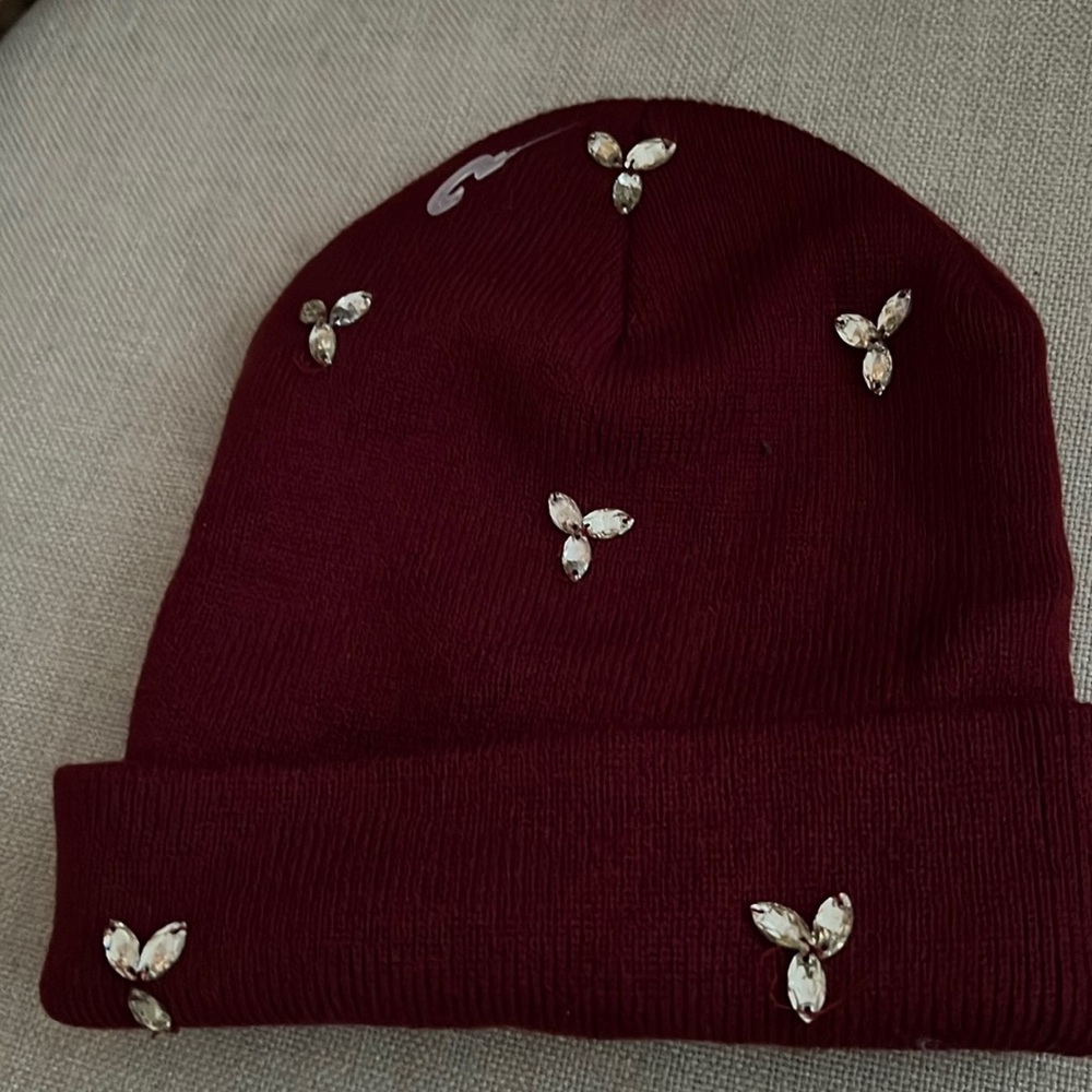 New Rhinestone Womens Hat Burgundy Unique